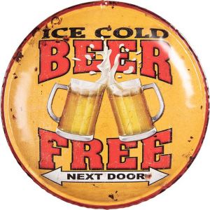 Clayre & Eef Tekstbord Ø 35 cm Geel Ijzer Beer Wandbord Spreuk Wandplaat