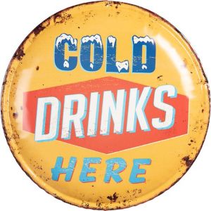 Clayre & Eef Tekstbord Ø 35 cm Geel Ijzer Cocktails Wandbord Spreuk Wandplaat