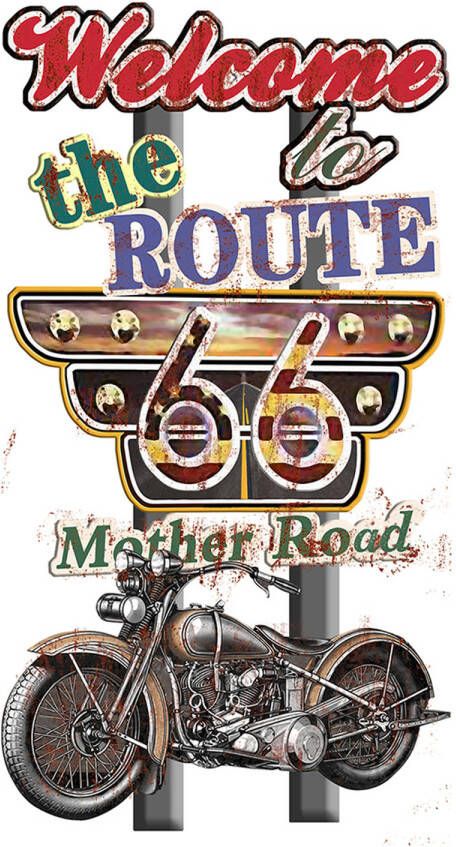 Clayre & Eef Tekstbord 42x79 cm Bruin Ijzer Motor Route 66 Wandbord Bruin Wandbord