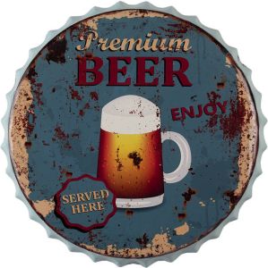 Clayre & Eef Tekstbord Ø 50 cm Blauw Ijzer Premium Beer Wandbord Blauw Wandbord