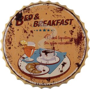 Clayre & Eef Tekstbord Ø 50 cm Geel Ijzer Bed & Brekfast Wandbord Geel Wandbord