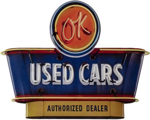 Clayre & Eef Tekstbord 50x1x40 cm Blauw Ijzer Used Cars Wandbord Blauw Wandbord