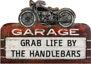 Clayre & Eef Tekstbord 50x35 cm Rood Ijzer Motor Garage Wandbord Rood Wandbord