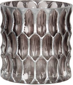 Clayre & Eef Theelichthouder Ø 10x10 cm Zilverkleurig Glas Rond Waxinelichthouder Zilverkleurig Waxinelichthouder