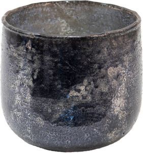Clayre & Eef Theelichthouder Ø 13x12 Cm Grijs Glas Rond Waxinelichthouder Windlichthouder Grijs Waxinelichthouder