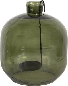 Clayre & Eef Theelichthouder Ø 18x20 cm Groen Glas Rond Waxinelichthouder Groen Waxinelichthouder