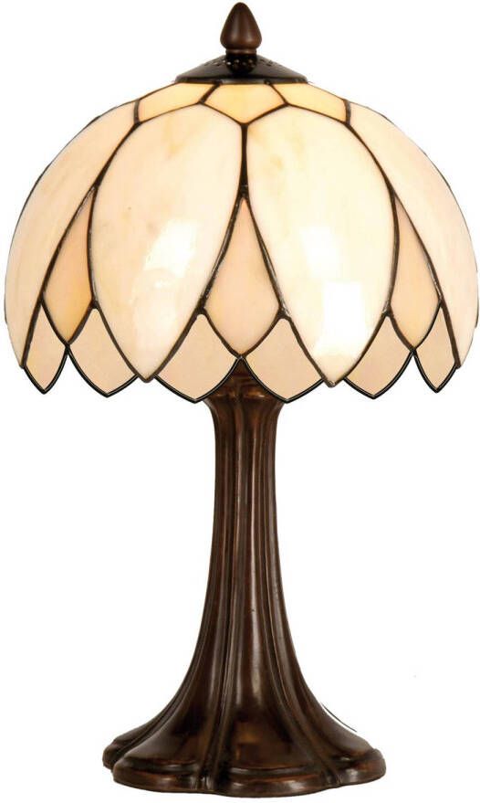 Clayre & Eef tiffany tafellampje uit de lily serie bruin roze ijzer glas