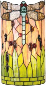 Clayre & Eef tiffany wandlamp cilinder dragonfly blue serie oranje groen multi colour ijzer glas