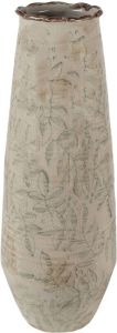 Clayre & Eef Vaas Ø 14x40 cm Groen Beige Keramiek Bladeren Decoratie