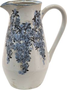 Clayre & Eef Vaas 2000 ml Blauw Beige Keramiek Bloemen Decoratie Vaas