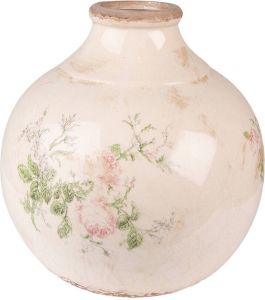 Clayre & Eef Vaas Ø 25x25 cm Roze Beige Keramiek Bloemen Decoratie