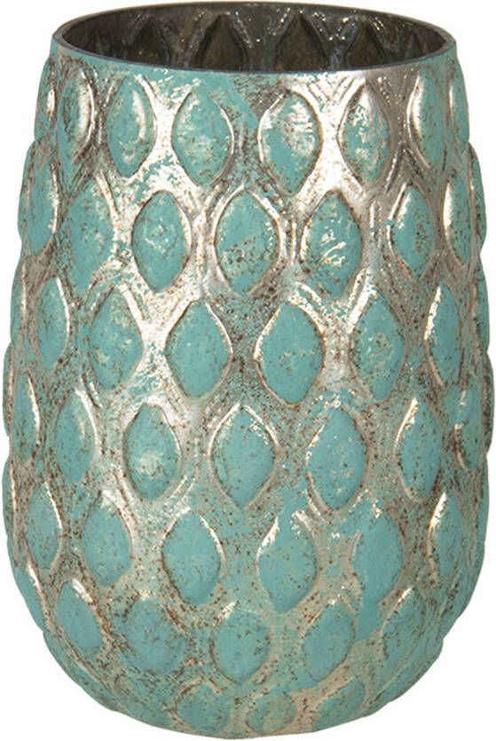 Clayre & Eef Vaas Ø 11x16 cm Turquoise Glas Rond Glazen Vaas