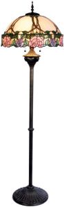 Clayre & Eef vloerlamp met tiffany kap compleet 164 x ø 50 cm roze zwart ivory multi colour ijzer glas