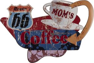 Clayre & Eef Wanddecoratie 60x40 cm Rood Blauw Ijzer Moms Coffee Muurdecoratie Rood Muurdecoratie