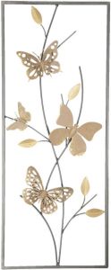 Clayre & Eef Wanddecoratie 25x61x3 cm Geel Metaal Rechthoek Vlinders