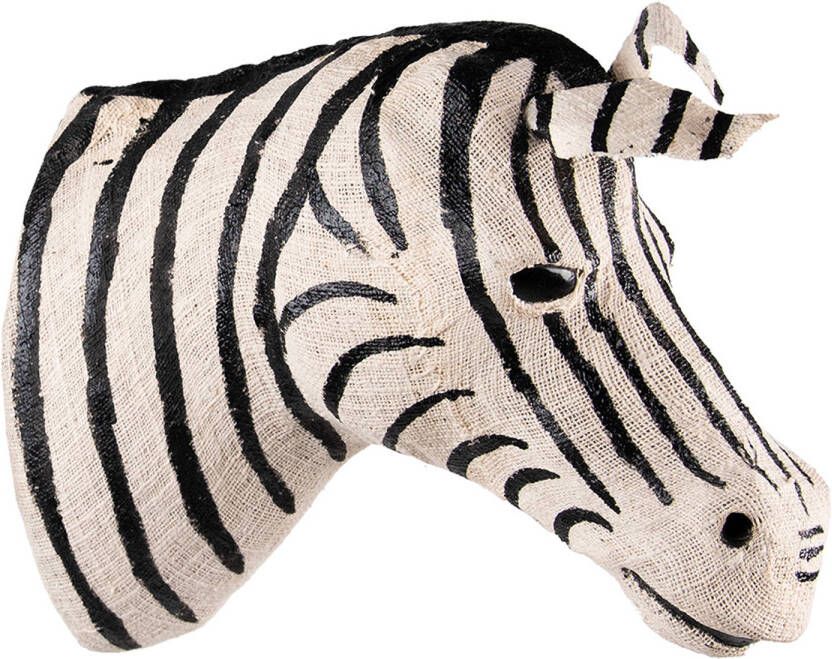 Clayre & Eef Wanddecoratie Zebra 18 cm Zwart Wit Papier Ijzer Textiel Muurdecoratie Zwart Muurdecoratie