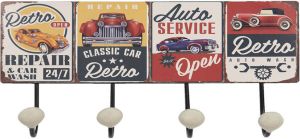 Clayre & Eef Wandkapstok 40*5*17 Cm Rood Groen Ijzer Auto Service Decoratieve Kapstok Rood Decoratieve Kapstok