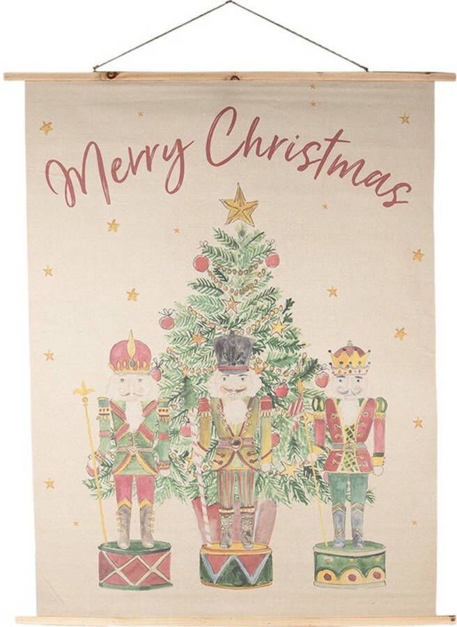Clayre & Eef Wandkleed 120x150 cm Beige Groen Hout Textiel Rechthoek Kerstboom Wanddoek Wandhanger Wandkaart