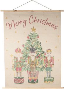 Clayre & Eef Wandkleed 120x150 cm Beige Groen Hout Textiel Rechthoek Kerstboom Wanddoek Wandhanger Wandkaart