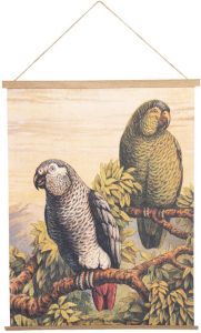 Clayre & Eef Wandkleed 50x1x65 cm Beige Hout Rechthoek Papegaaien Wanddoek Beige Wanddoek