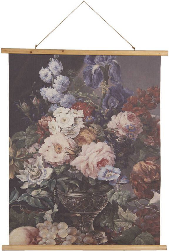 Clayre & Eef Wandkleed 80x100 cm Blauw Roze Hout Textiel Rechthoek Bloemen Wanddoek Blauw Wanddoek