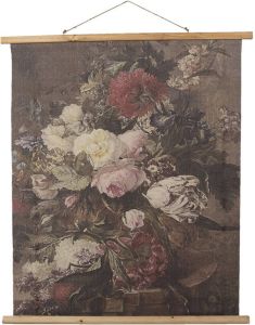 Clayre & Eef Wandkleed 80x100 cm Bruin Rood Hout Textiel Rechthoek Bloemen Wanddoek Bruin Wanddoek