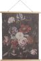 Clayre & Eef Wandkleed 80x100 cm Zwart Roze Hout Textiel Rechthoek Bloemen Wanddoek Zwart Wanddoek - Thumbnail 1