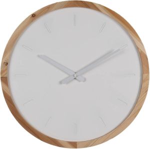 Clayre & Eef Wandklok Ø 50 cm Wit Bruin Hout Muurklok Wit Muurklok