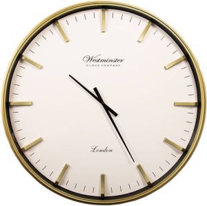 Clayre & Eef Wandklok Ø 76 cm Goudkleurig Wit Kunststof Rond Westminster London Muurklok Goudkleurig Muurklok