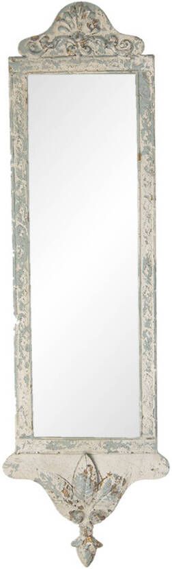 Clayre & Eef Wandspiegel 23*2*72 cm Wit Ijzer Glas Hout Rechthoek Grote Spiegel Muur Spiegel Wand Spiegel Wit Grote