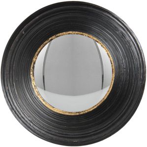 Clayre & Eef Wandspiegel Ø 24*6 cm Zwart Kunstleer Rond Grote Spiegel Muur Spiegel Wand Spiegel Zwart Grote Spiegel