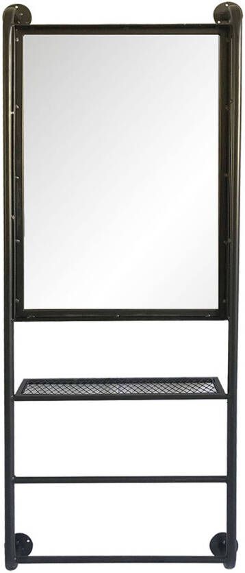 Clayre & Eef Wandspiegel 48*10*124 cm Zwart Hout glas Grote Spiegel