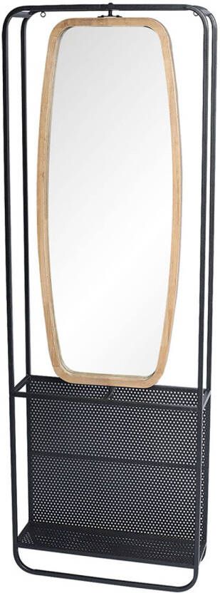 Clayre & Eef Wandspiegel 54*16*160 cm Zwart Hout glas Grote Spiegel