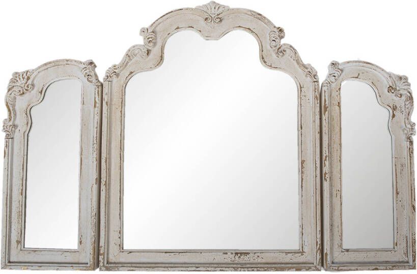 Clayre & Eef Wandspiegel 66*3*84 cm Wit Hout glas Grote Spiegel Muur
