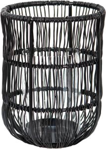 Clayre & Eef Windlicht Ø 12x17 Cm Zwart Ijzer Kaarsenhouder Sfeerverlichting Zwart Kaarsenhouder Sfeerverlichting