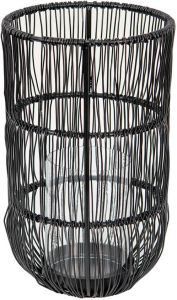 Clayre & Eef Windlicht Ø 13x23 Cm Zwart Ijzer Kaarsenhouder Sfeerverlichting Zwart Kaarsenhouder Sfeerverlichting