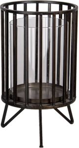 Clayre & Eef Windlicht Ø 15x26 cm Zwart Metaal Rond Kaarsenhouder Zwart Kaarsenhouder