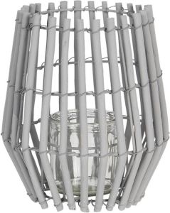 Clayre & Eef Windlicht Ø 18x20 cm Grijs Hout Glas Rond Kaarsenhouder Grijs Kaarsenhouder