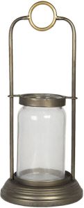 Clayre & Eef Windlicht 42 cm Koperkleurig Metaal Glas Rond Kaarsenhouder Koperkleurig Kaarsenhouder