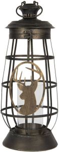 Clayre & Eef Windlicht 18x18x50 cm Bruin Metaal Glas Rond Kaarsenhouder Sfeerverlichting Bruin Kaarsenhouder