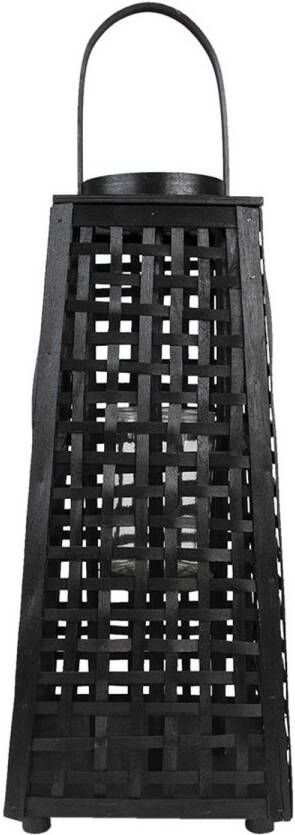 Clayre & Eef Windlicht 23x23x55 Cm Zwart Bamboe Kaarsenhouder Sfeerverlichting Zwart Kaarsenhouder Sfeerverlichting