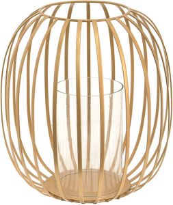 Clayre & Eef Windlicht Ø 30x31 Cm Goudkleurig Ijzer Glas Kaarsenhouder Sfeerverlichting Goudkleurig Kaarsenhouder