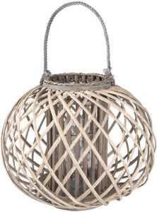 Clayre & Eef Windlicht Ø 47x36 cm Grijs Hout Rond Kaarsenhouder Grijs Kaarsenhouder