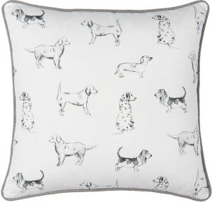 Clayre & Eef Kussenhoes 50x50 cm Wit Katoen Vierkant Teckel