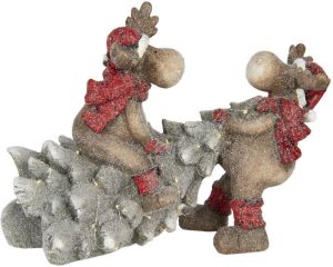 Clayre & Eef Zilvere Decoratie Rendieren Met Kerstboom Led 39*26*29 Cm 6ce1140