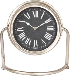 Clayre & Eef Tafelklok 30x13x28 cm Zilverkleurig Hout Metaal Rond