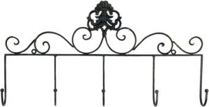 Clayre & Eef Zwarte Kapstok 5 Haken 50*5*27 Cm 6y4679
