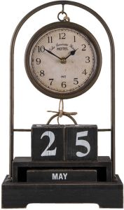 Clayre & Eef Staande klok 23x39 cm Zwart Ijzer Glas Klok op Voet