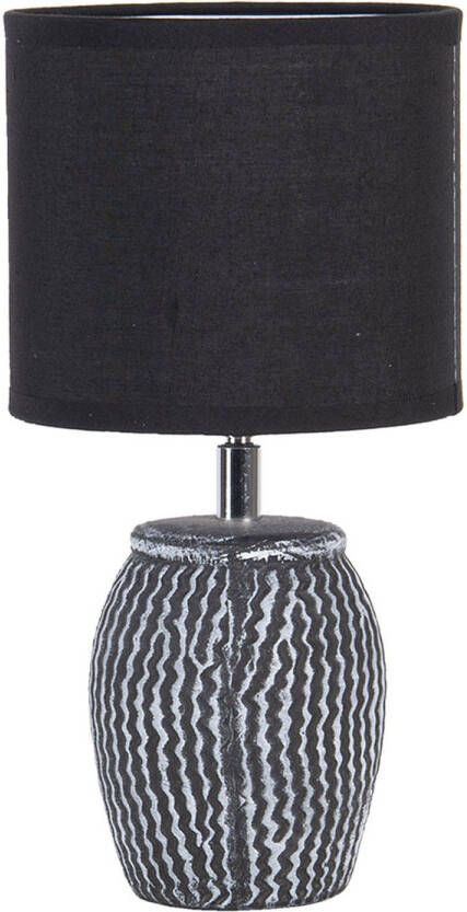 Clayre & Eef Tafellamp Ø 15x26 cm Zwart Grijs Kunststof Bureaulamp