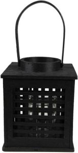 Clayre & Eef Windlicht 17x17x20 cm Zwart Bamboe Vierkant Kaarsenhouder
